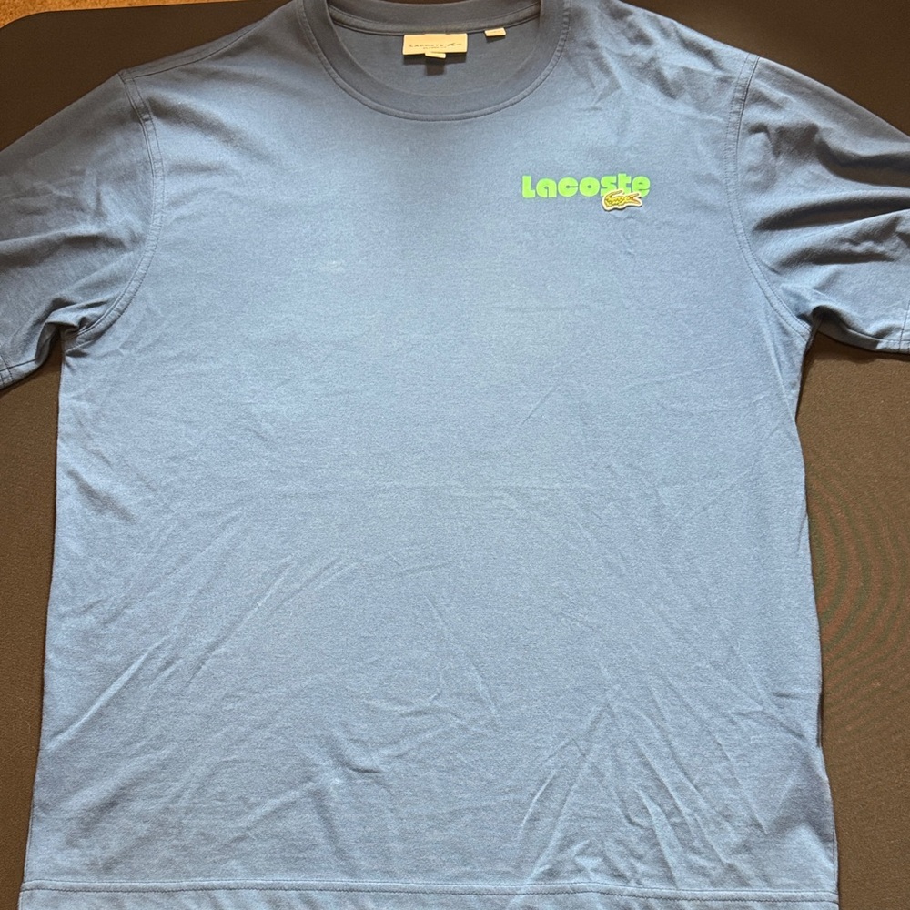 Lacoste Men's Light Blue Tee with Green Logo